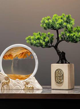 招财鹿流沙画摆件客厅酒柜办公室轻奢解压沙漏玄关电视柜家居装饰