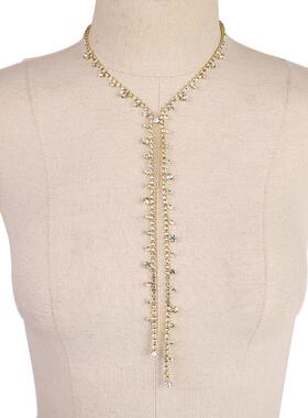 Accessory long tassel necklace with full diamond necklace