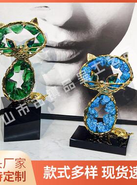 轻奢猫客咪品摆件厅家居装饰酒柜电璃视柜玄关创意RV6243插花干花