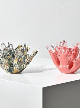 彩色中古珊瑚烛台玻璃摆件样板间卧室梳妆台气氛烛台床头柜装饰品