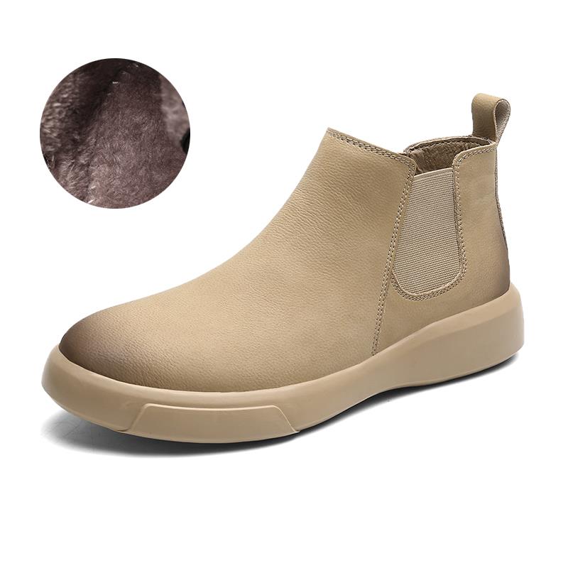 New men's Chelsea boots genuine leather casual leather shoes outdoor high-top shoes short soft boots with velvet warm cotton soles for men