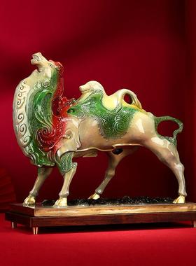 铜欣祥彩铜三彩骆驼摆件家居办公室黄铜工艺品装饰摆设