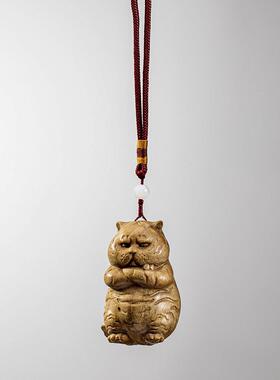 新款直销金丝楠胖虎手把件车挂吊坠男士随身小摆件木雕工艺品