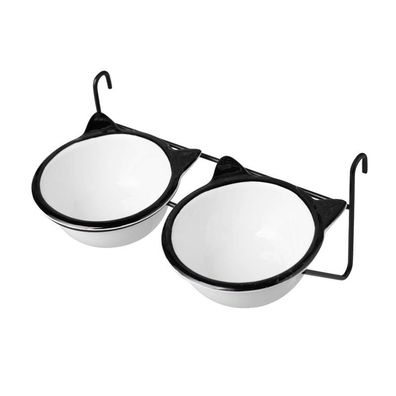 陶瓷猫碗悬挂式猫粮喝水碗防打翻固定挂笼双碗防黑下巴宠物猫狗碗 - 图3