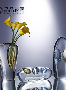 现代简约套色扎泡工艺高档水晶玻璃摆件办公室样板房软装饰品花瓶