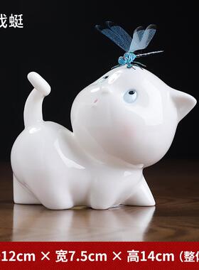 正品陶瓷可桌爱小猫咪件 创意书桌办公室工解压位面动摆物轻奢装