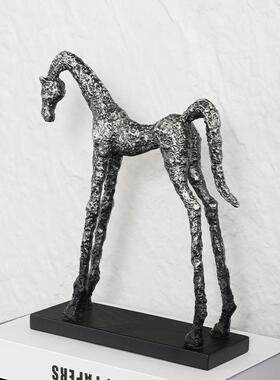 新中式极简抽象艺银术古样5648马摆件意板间别墅书房家居桌面创摆