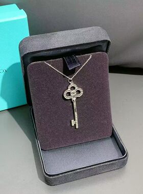 99新Tiffany/蒂芙尼key冠形钥匙大号18K白金满钻项链女款