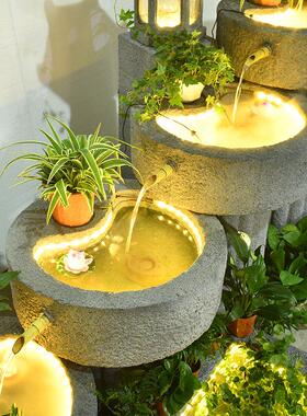 庭院石磨鱼池造景装饰假山流水喷泉户外循环水景观风水轮生财摆件