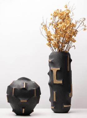 轻奢极简创意树脂筒花瓶茶花LSZ0575器样板房客厅几插餐直桌面花