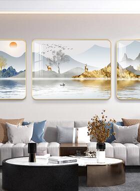 网红奢客厅装饰画现代约沙发山背景墙壁新画背靠水三简轻联画中式