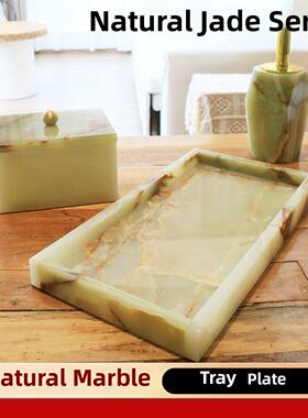 天然豪华石材大理石托盘饰品浴室水槽洗浴用品毛巾香薰储存托盘