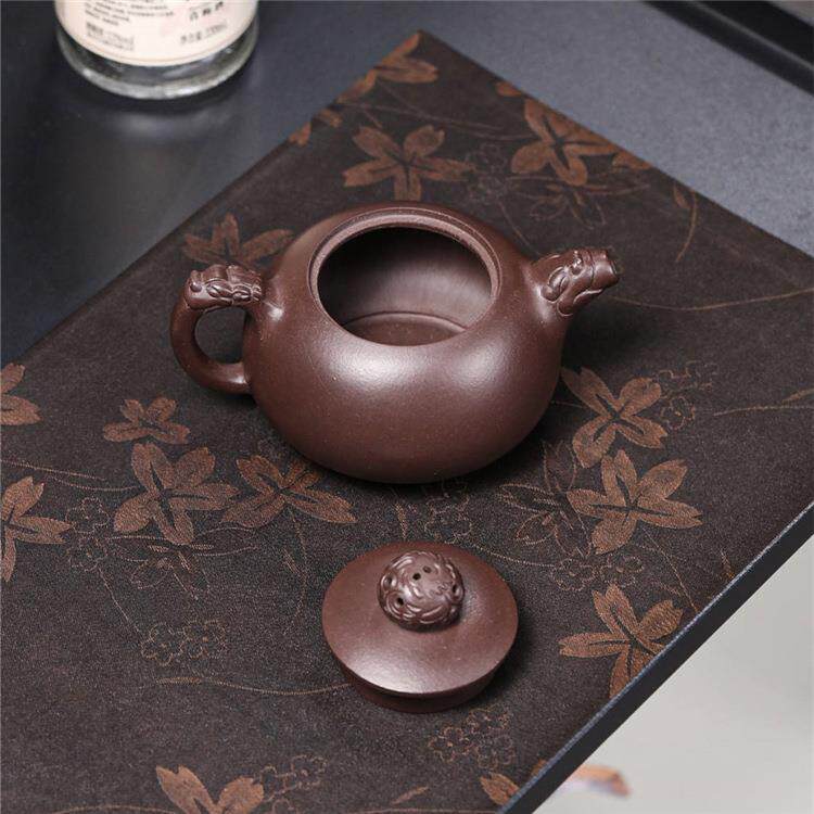 Yixing purple clay pot original mine old purple clay card cover double dragons playing with beads household kung fu teapot tea set