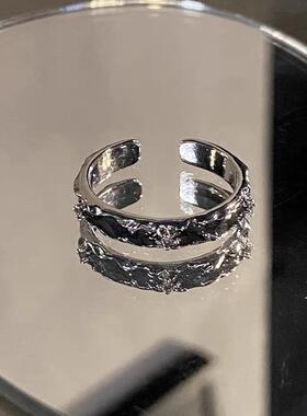 非黑即白水钻戒指男女小众设计轻奢指环情侣对戒高级感开口食指戒