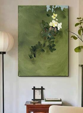 中古风小众抽象花卉植物客厅装饰画玄关复古春意盎然绿色生机挂画