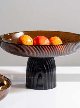 Rzone 北欧轻奢双拼色玻璃果盘焦糖色拿铁大地色茶几软装饰品摆件