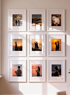 白色实木画框照片墙展示墙相框挂墙高级感挂画组合空框展示框定制