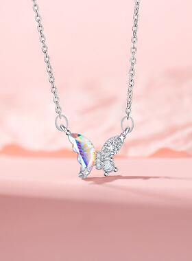 女生项链配礼服项链女配饰原创在逃公主系列幻彩蝴蝶饰品女款轻奢