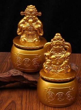 合金财神爷摆件转转家用店铺开业聚宝盆元宝黄财神金属工艺品