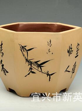 现货特大号宜兴紫砂花盆 植物陶盆花卉菖蒲六方兰古典园艺盆景