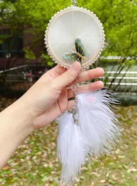 迷你圆扇老树手工蚕丝扇骨架竹扇框架蚕丝吊坠吊坠蚕宝宝吐丝