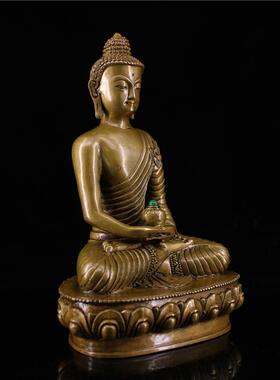 黄铜无量寿佛古玩铜像手工打造镶嵌宝石寿佛像家居办公摆件收藏