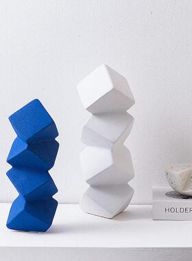 现代简约几何圆球摆件黑白蓝色客厅书柜子陈设样板房样品屋展示中