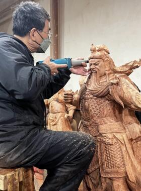 大型木雕弥勒佛大肚实木供奉客厅摆件刻关公招财观音红办桌面神像