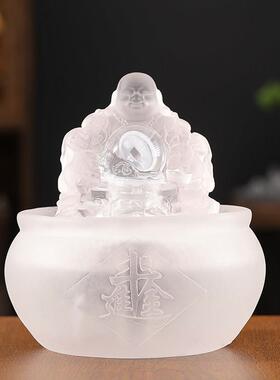 聚宝盆弥勒佛装饰摆饰流水循环水摆件桌面玄关办公室家居好物佛缘