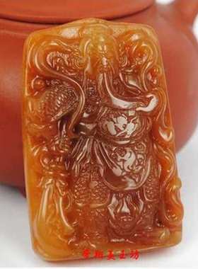 黄龙玉关公吊坠 武财神关公男女款玉坠