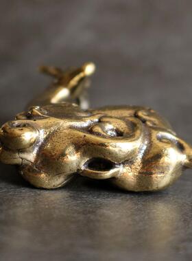 复古小铜器摆件纯黄铜吉祥祥云鹿家居桌面茶宠装饰礼品工艺品招财