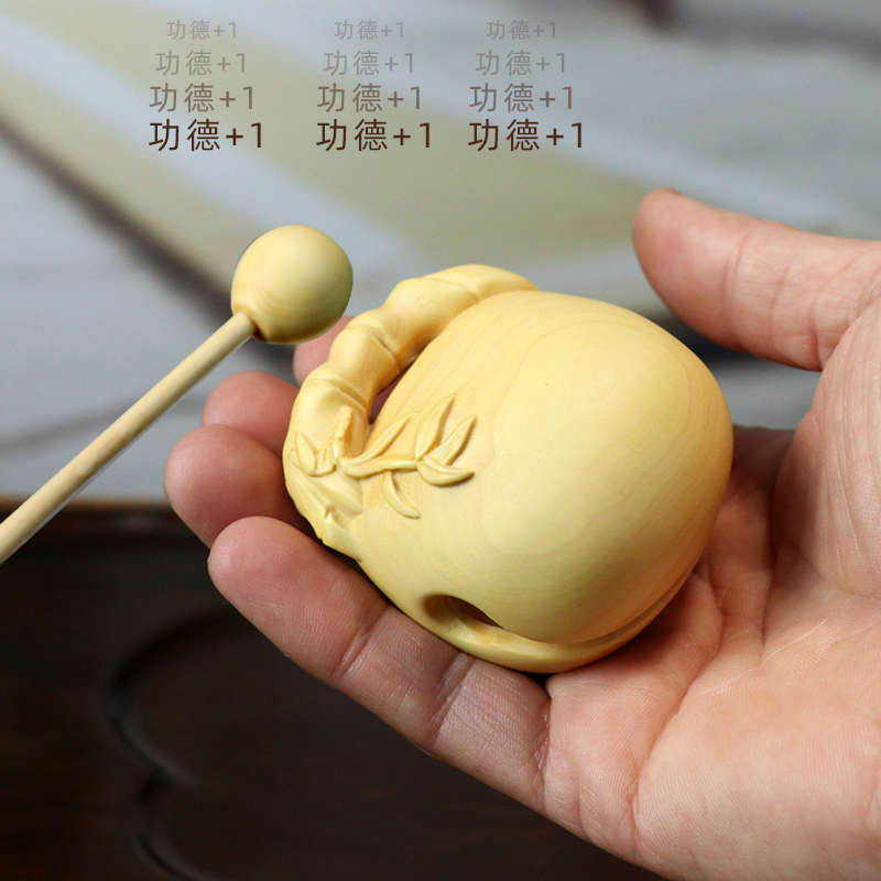 黄杨木雕竹节木鱼节节高升木质随身携带手把件打击乐器佛系念摆件 - 图2
