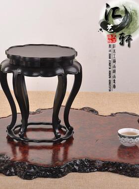 红实木紫光檀黑檀花梨木梅花圆几微型盆栽玉器香炉茶壶花盆景底座