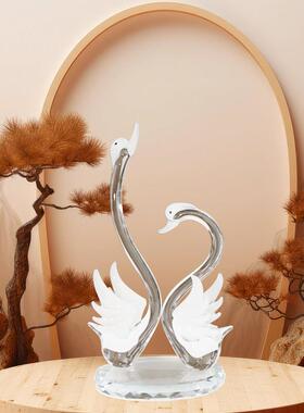 水晶天鹅摆件一对客厅新房电视酒柜装饰品创意爱情鸟轻奢乔迁