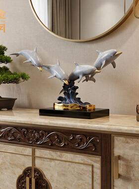 铜金岁月鲸彩纷呈黄铜鲸鱼摆件办公室客厅电视柜鲸鱼铜工艺品装饰