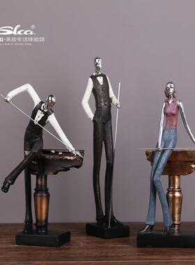 美式台球馆人物摆件会所酒柜书房家居软装饰品树脂工艺品