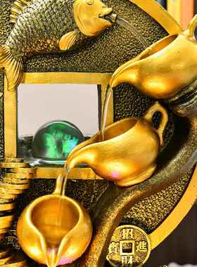 聚宝盆开业礼物店铺前台风水轮办公室桌面招财聚财流水摆件循环水