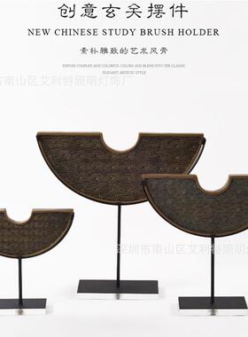 新中式玄关博古架摆设客厅茶室书房摆件中国风半璧样板房软装饰品