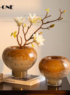 高级感小众轻奢渐变色玻璃花瓶客厅艺术中古插花器