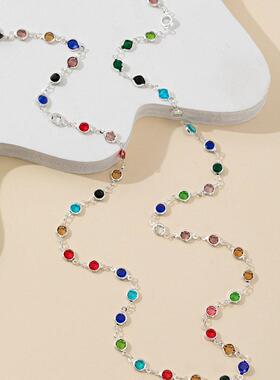 Colorful fashion long necklace跨境饰品新款彩色波点时尚长项炼