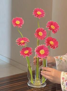 弯管玻璃艺术花瓶摆件客厅插花花瓶高级感玻璃试管花瓶小口径容器