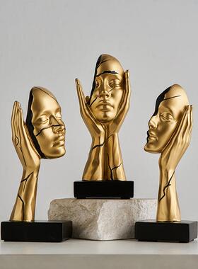 抽象轻档高工艺品玄柜关酒电视柜装饰艺术树SHBA4347脂奢金色人脸