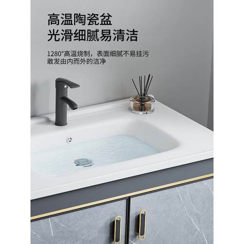 挂墙式洗手盆卫生间陶瓷抽屉洗脸盆柜组合小户型家用太空铝洗漱台 - 图3