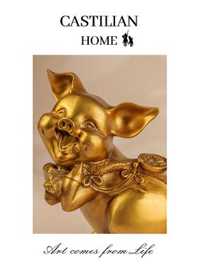 生肖猪纯铜摆件办公室吉祥物客厅乔迁招财猪福袋桌面装饰品C5433