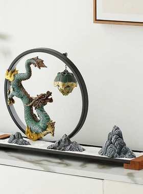 千里江山灯圈龙摆件创意沙盘假山造景办公室客厅玄关招财装饰摆设