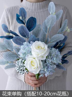 高档蓝色北欧精致陶瓷餐花瓶彷真花假花客轻奢高端厅桌花艺饰装品