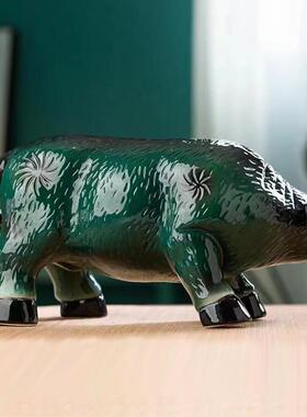 景亮釉站牛饰PCF陶瓷风水摆件 德镇手中式艺术装 牧童骑牛工造型