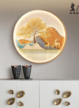 网红过发财树玄关挂画画鹿新式饭厅壁画画客厅走廊中道挂画画招财