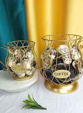 创意菠萝卡通形咖啡胶囊收纳铁艺篮子家居摆件铁艺件