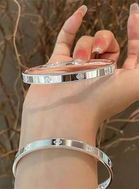 S999纯银双面猫眼足银手镯女实心镯子送女友闺蜜妈妈情人节日礼物